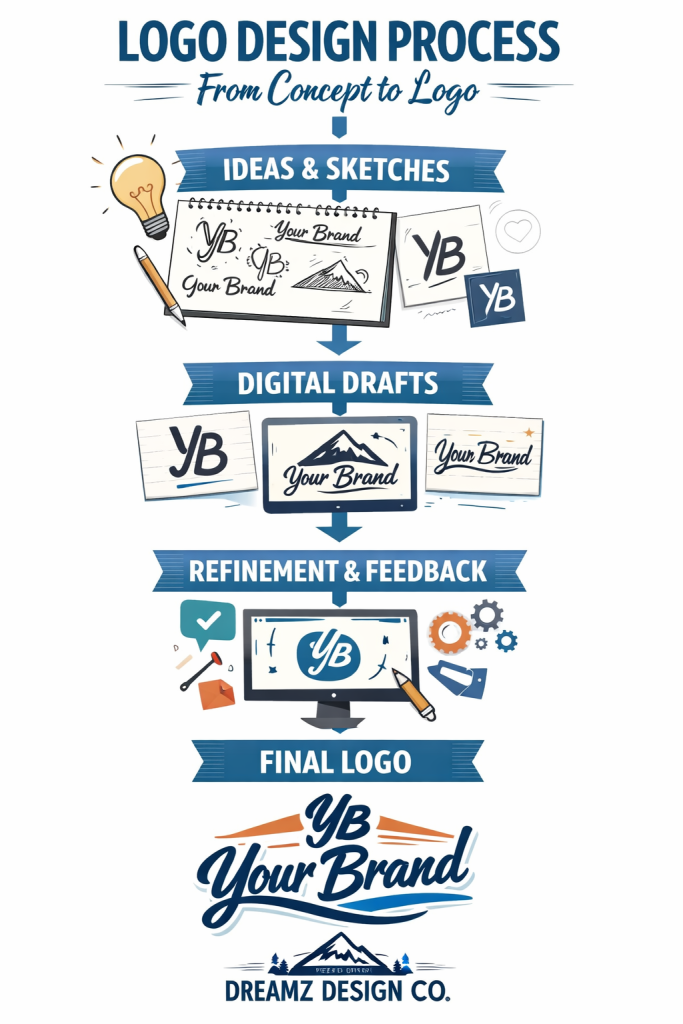 Dreamz Design Co Logo Creation Logo design process from concept to final logo for Dreamz Design Co.