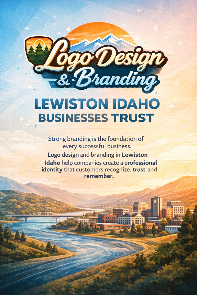 Logo Design & Branding Services Logo design and branding for Lewiston Idaho businesses with scenic mountain background.