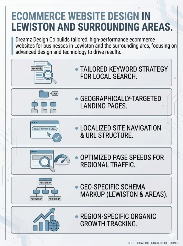 Ecommerce Website Design in Lewiston Ecommerce website design in Lewiston and surrounding areas by Dreamz Design Co. focusing on tailored.