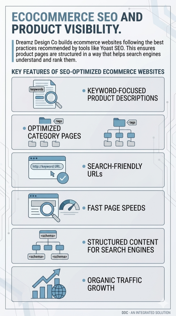 Dreamz Design Co Website SEO Optimization SEO-friendly image for Dreamz Design Co website showcasing ecommerce SEO features.