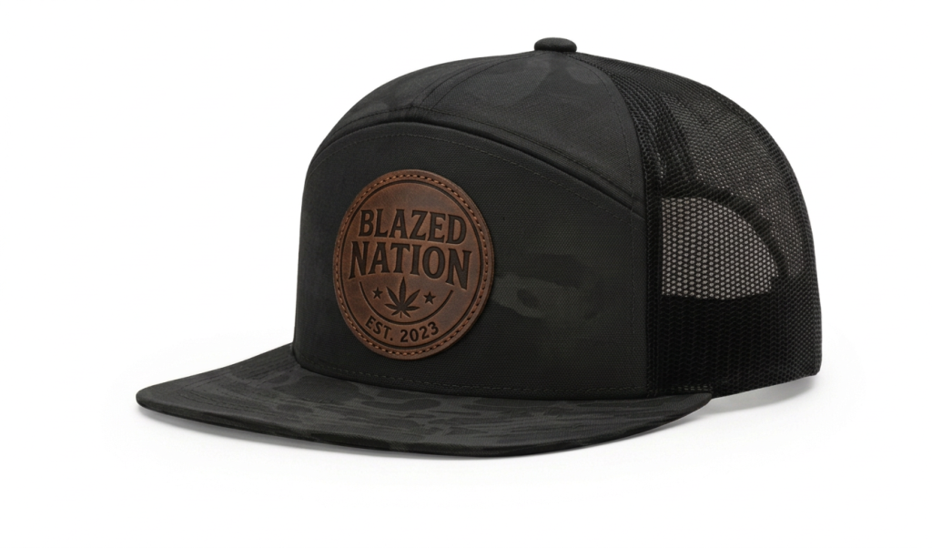 Blazed Nation Trucker Hat Black trucker hat with Blazed Nation logo patch, stylish and comfortable.