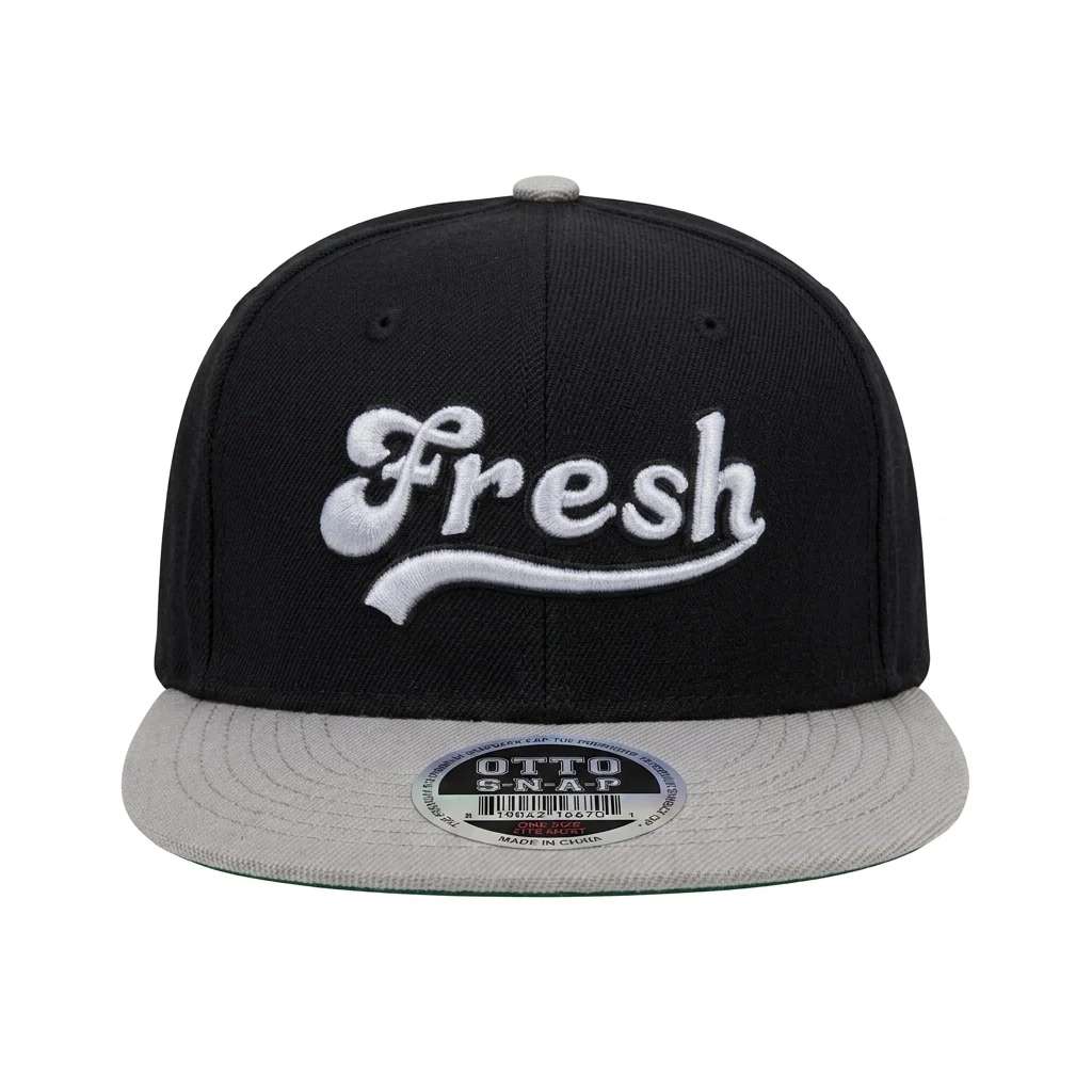 3D embroidered FRESH black OttoCap hat with grey bill