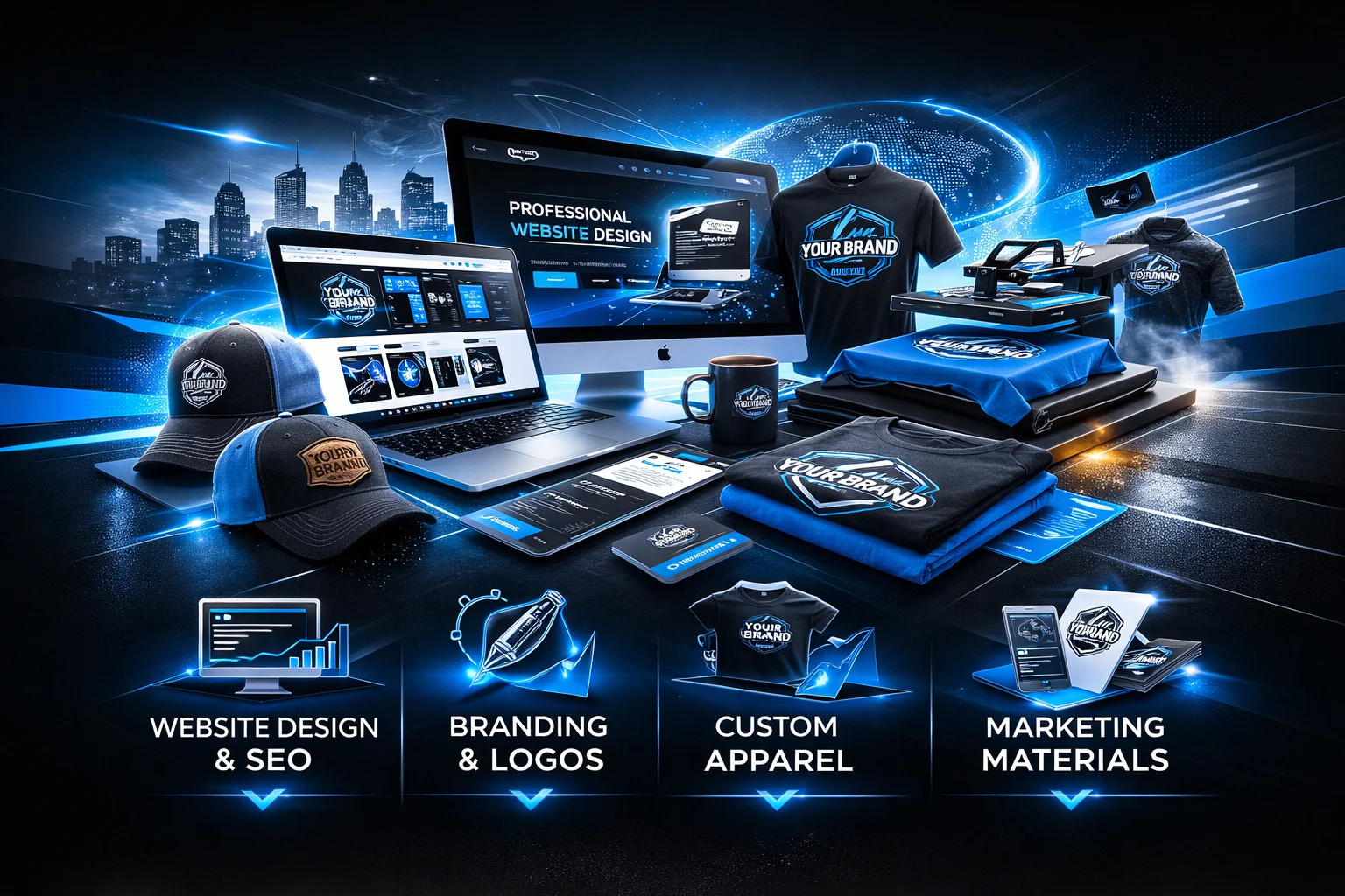 Collection of branding, website design, and marketing materials for digital branding.