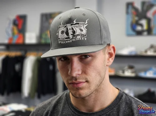 prosperity 100 bill snapback hat grey trucker cap
