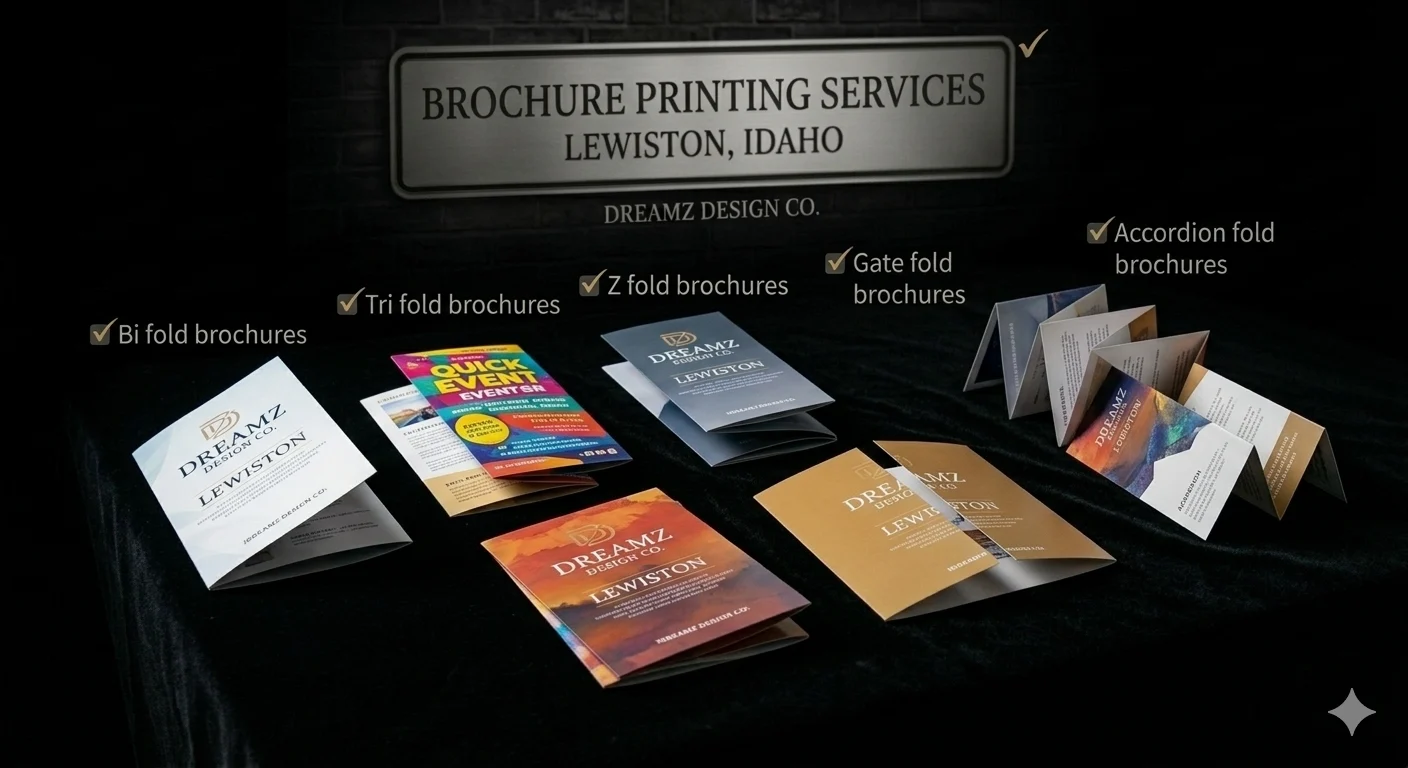 Brochure Printing Services Lewiston ID High-quality brochure printing services in Lewiston, Idaho by Dreamz Design Co. for professional mar.