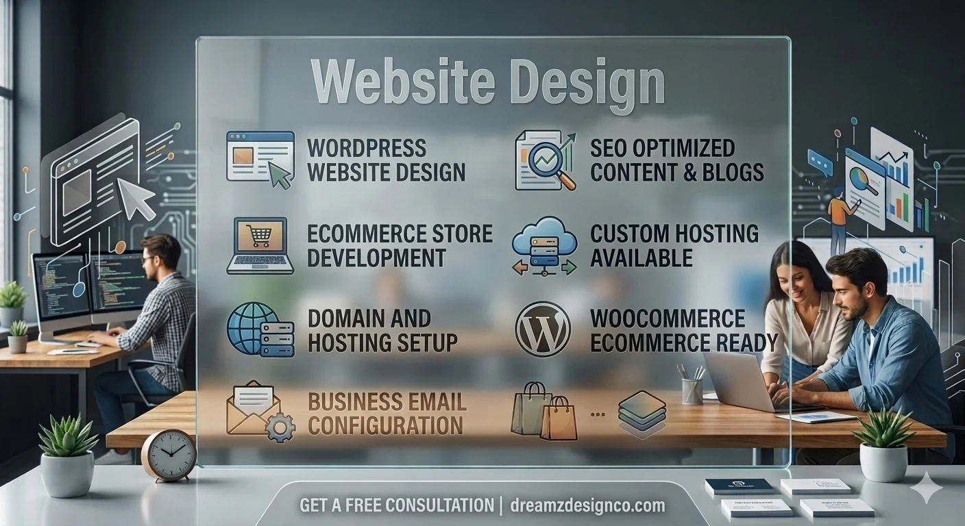 Website Design & Development Services alt="Professional website design, SEO, and ecommerce development by Dreamz Design Co."