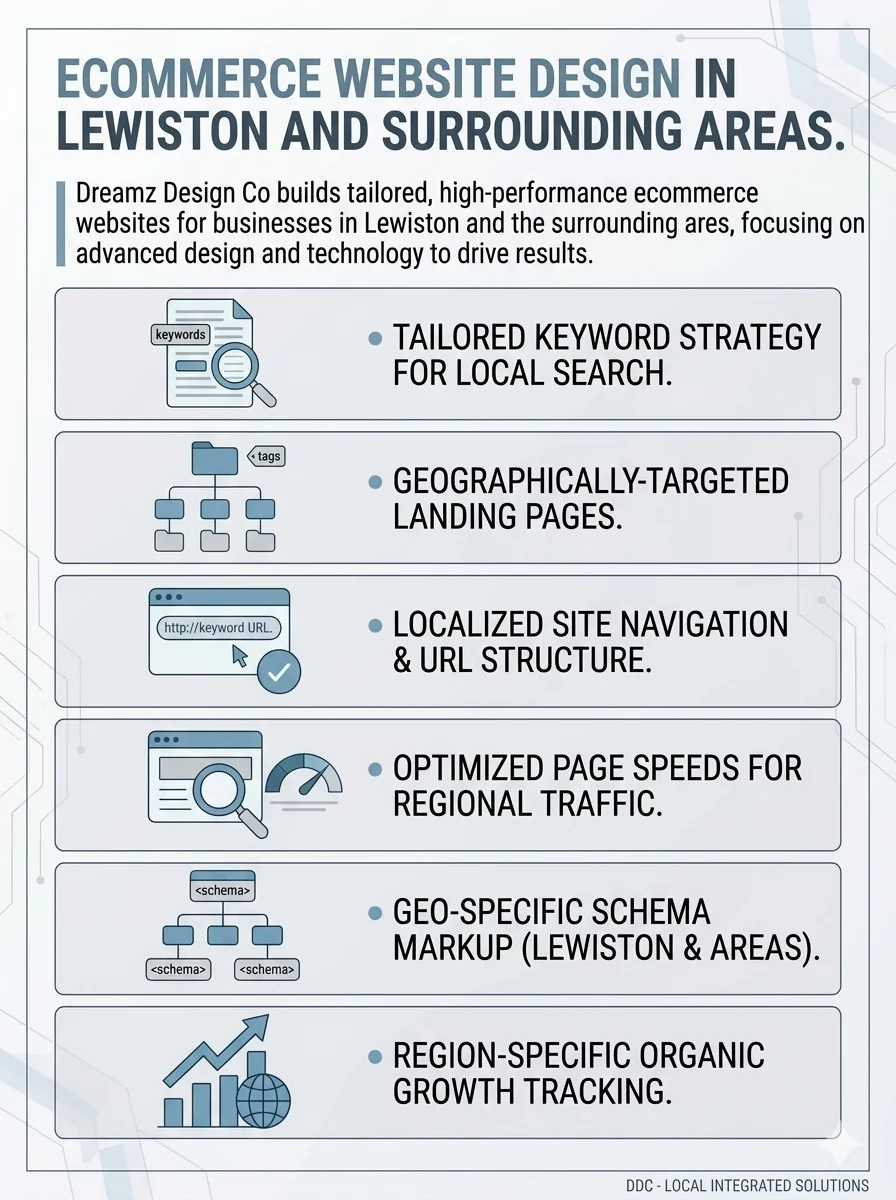 Ecommerce Website Design in Lewiston Ecommerce website design in Lewiston and surrounding areas by Dreamz Design Co. focusing on tailored.