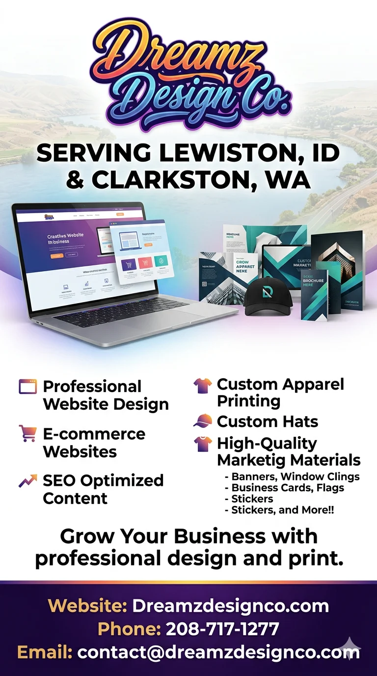 Dreamz Design Co – Web & Print Solutions Creative web design and custom printing services in Lewiston and Clarkston, ID & WA.